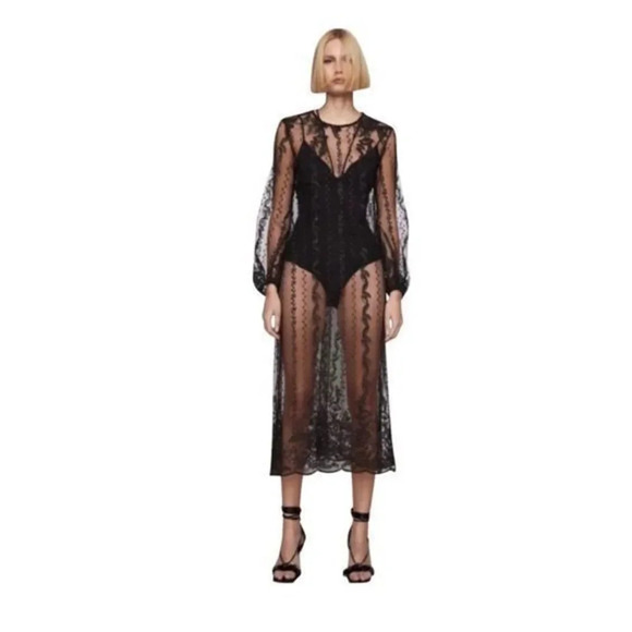 Zara Black Sheer Embellished Lace Night Out Dress - Picture 2 of 8